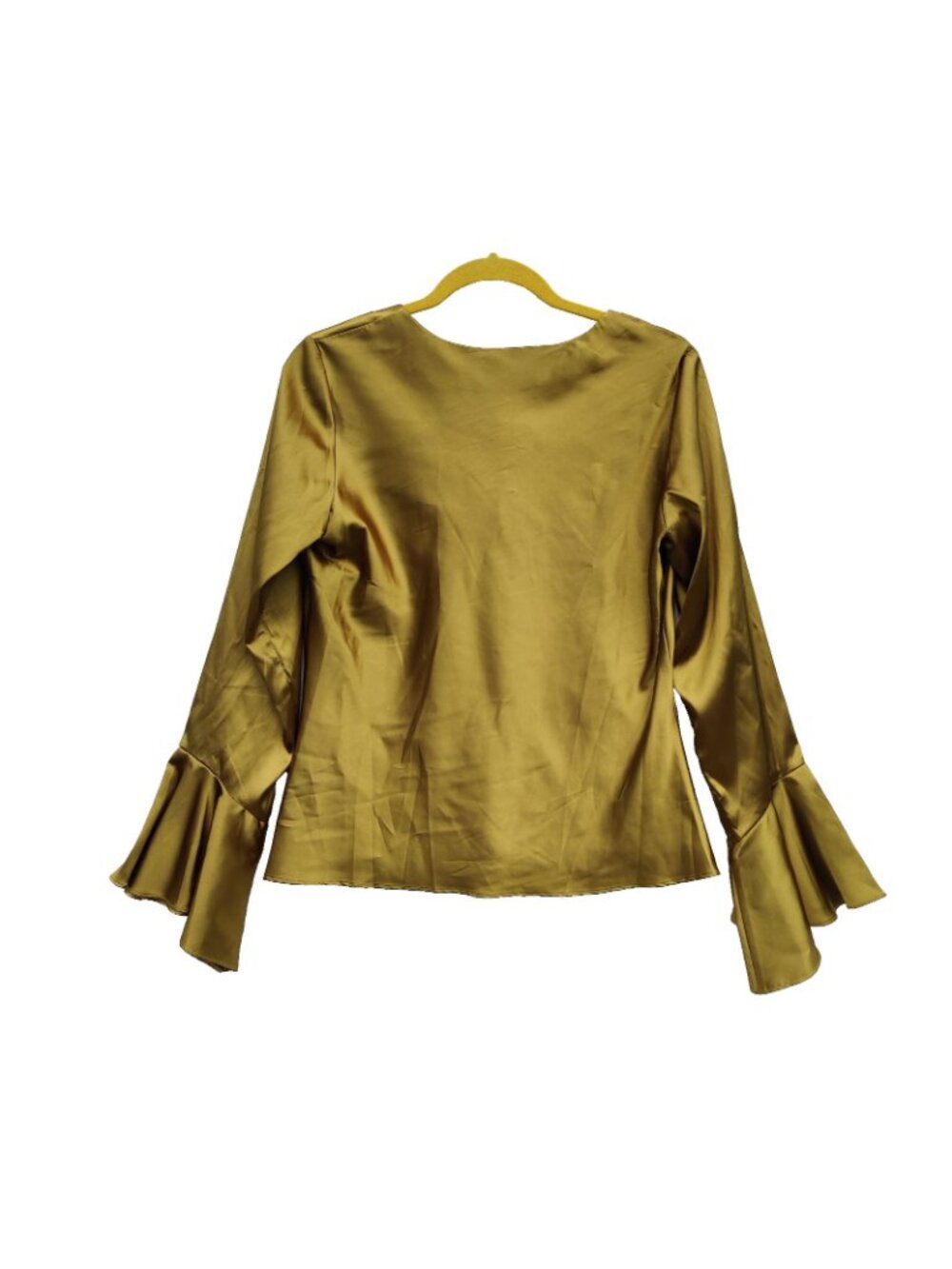Vintage Ronni Nicole  by Ouida Women’s Silky Green Long Bell Sleeve Sz M - Picture 2 of 4